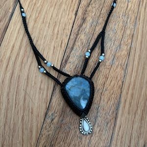 Light blue labradorite necklace with adjustable cord